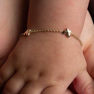 14K Solid Yellow Gold Butterfly Nature Girl Kid Baby Bracelet Adjust 5"